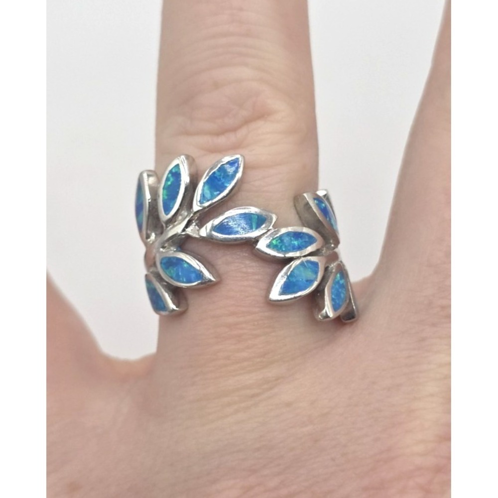 Blue Lab‎ Opal Ring Womens Size 7 Fern Leaf Plant Wrap Sterling Silver 925 NWOT - Picture 11 of 12